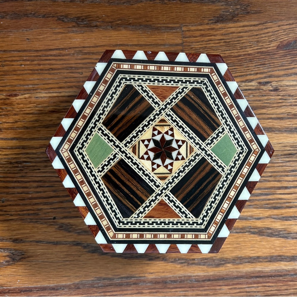 Handcrafted Hexagonal Wooden Decorative Box